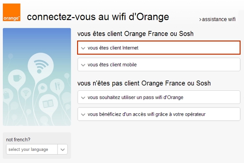 page accueil connexion au wifi d'Orange